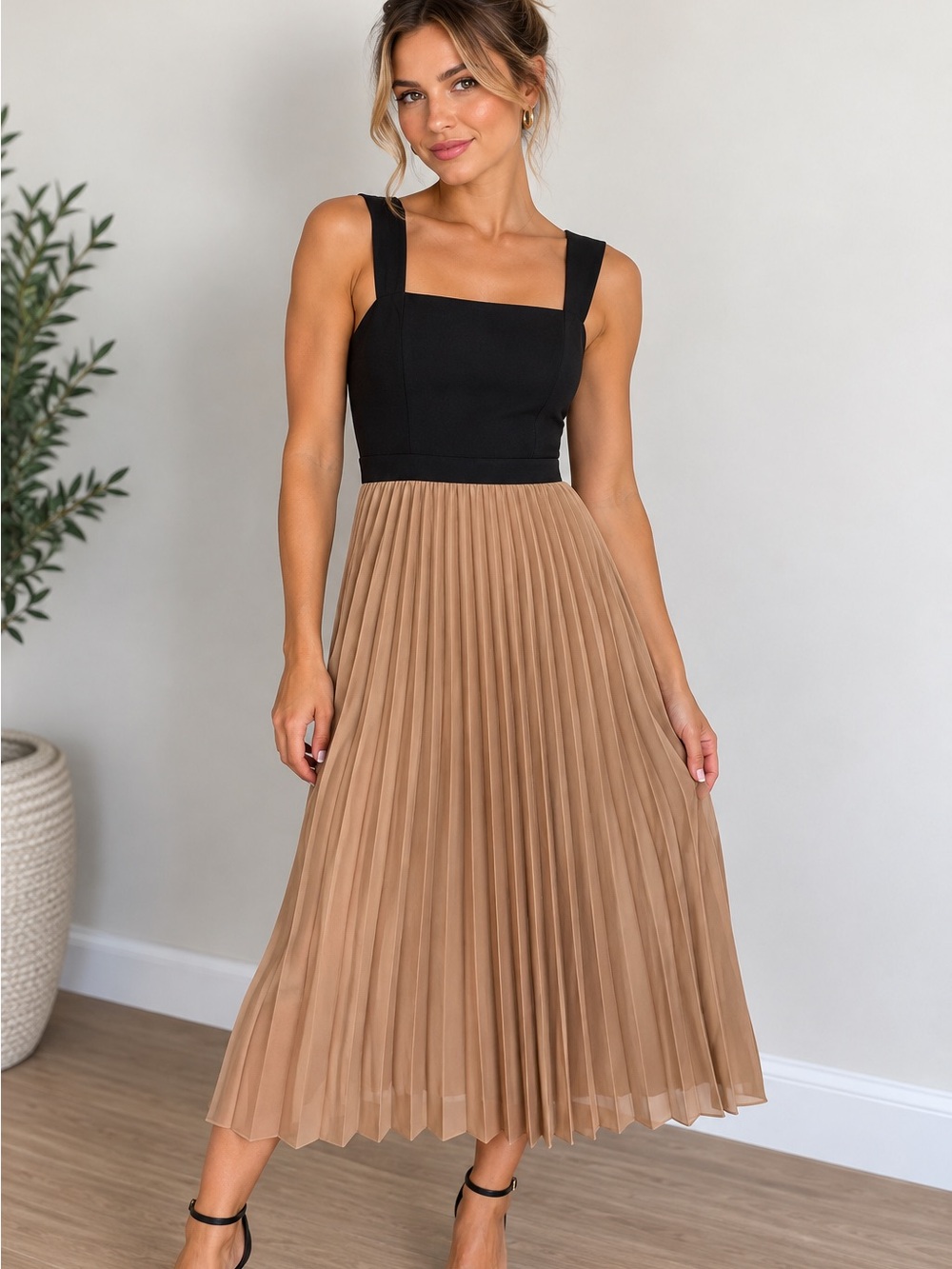 NWT Karl Lagerfeld Paris Colorblock Pleated Midi Dress